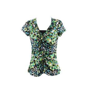 Elementz Sz PS Green Teal Black Multi Leopard Polyester Blend Ruched Top